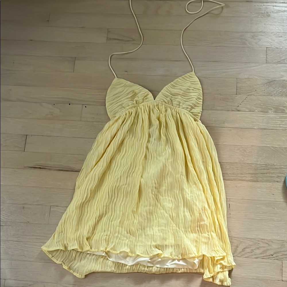Yellow Pleated Spaghetti Strap Dress